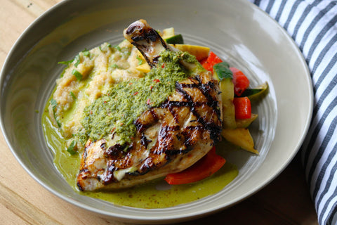 Chicken Chimichurri with Creamed Polenta-Amaranth