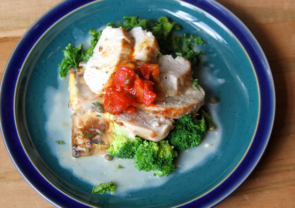 Chicken with Zucchini-Cashew Cream "Ravioli"