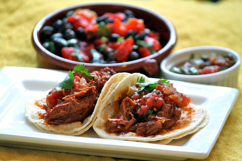 Achiote Pulled Beef Tacos with Black Bean-Tomato Salad